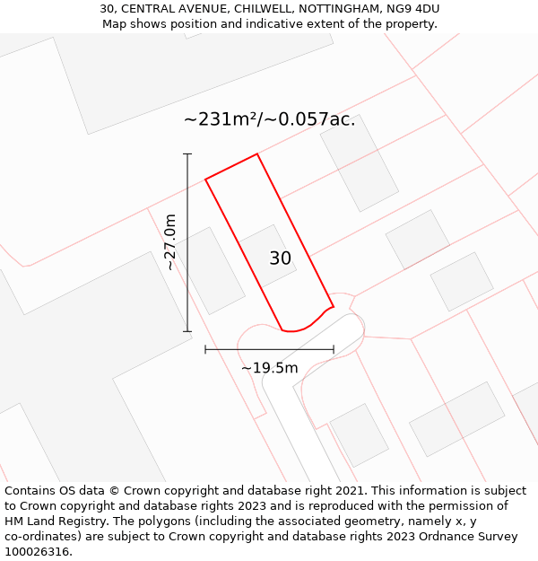 30, CENTRAL AVENUE, CHILWELL, NOTTINGHAM, NG9 4DU: Plot and title map