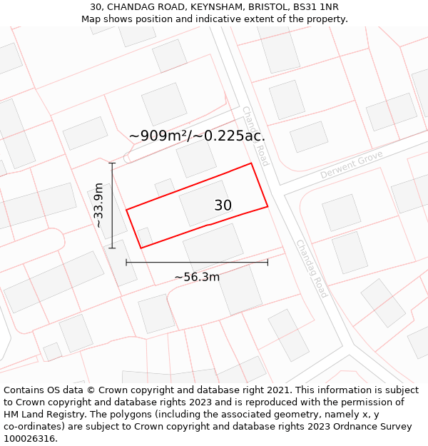 30, CHANDAG ROAD, KEYNSHAM, BRISTOL, BS31 1NR: Plot and title map