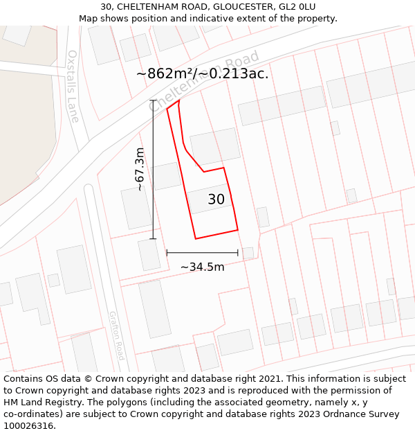 30, CHELTENHAM ROAD, GLOUCESTER, GL2 0LU: Plot and title map