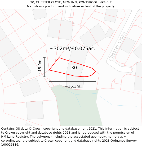 30, CHESTER CLOSE, NEW INN, PONTYPOOL, NP4 0LT: Plot and title map