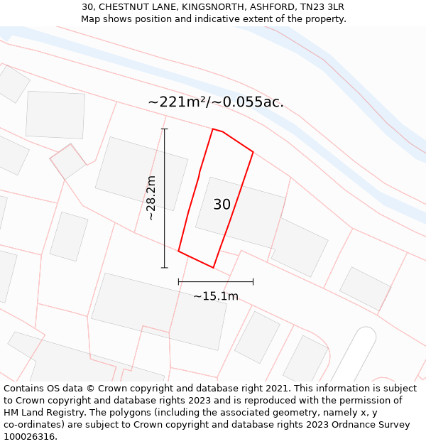 30, CHESTNUT LANE, KINGSNORTH, ASHFORD, TN23 3LR: Plot and title map