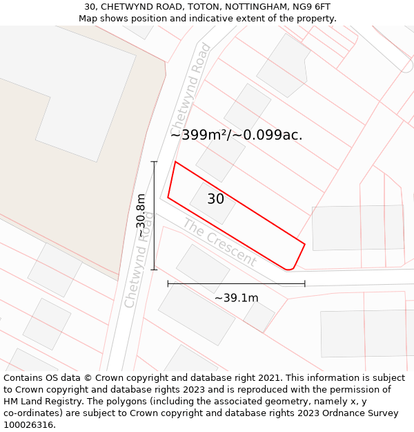 30, CHETWYND ROAD, TOTON, NOTTINGHAM, NG9 6FT: Plot and title map