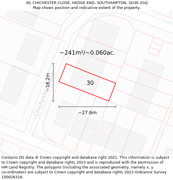 30, CHICHESTER CLOSE, HEDGE END, SOUTHAMPTON, SO30 2GQ: Plot and title map