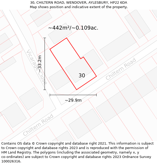 30, CHILTERN ROAD, WENDOVER, AYLESBURY, HP22 6DA: Plot and title map