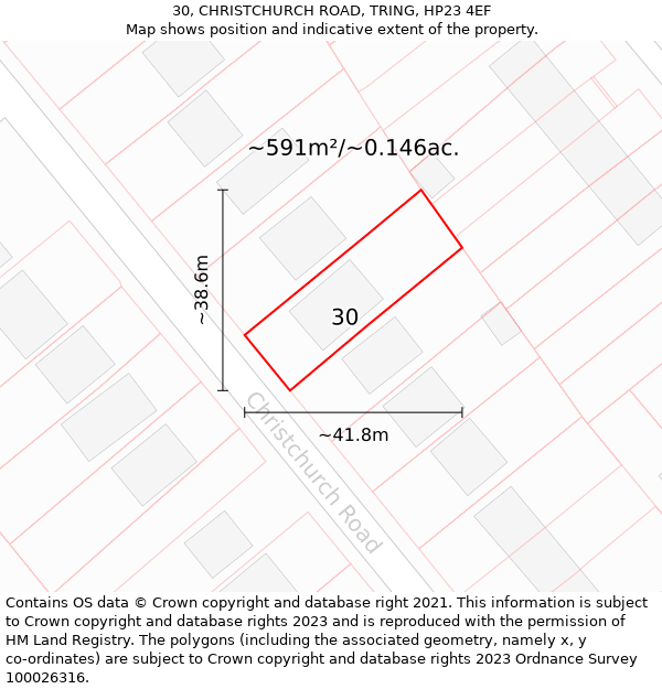 30, CHRISTCHURCH ROAD, TRING, HP23 4EF: Plot and title map