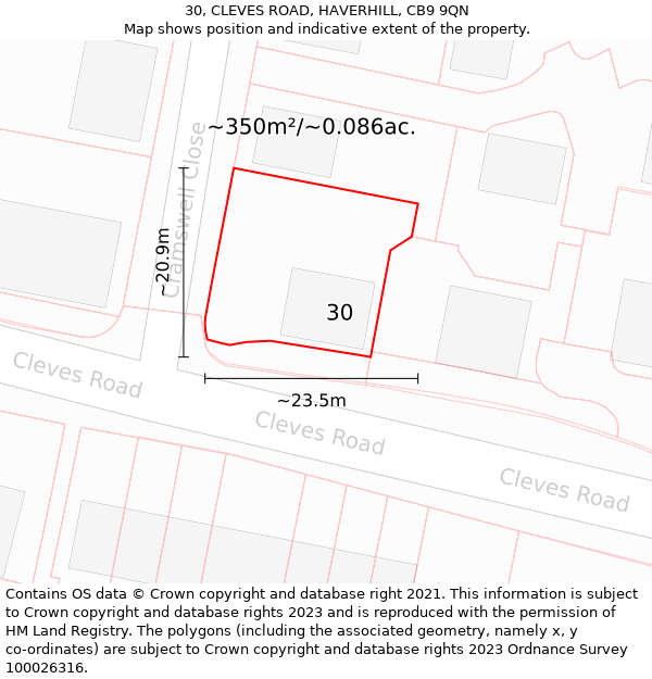 30, CLEVES ROAD, HAVERHILL, CB9 9QN: Plot and title map