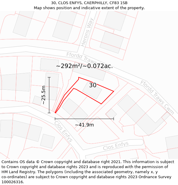 30, CLOS ENFYS, CAERPHILLY, CF83 1SB: Plot and title map