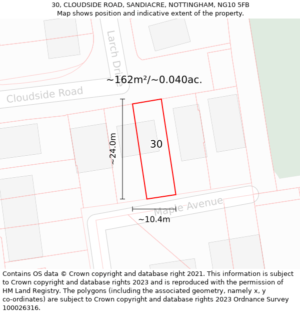 30, CLOUDSIDE ROAD, SANDIACRE, NOTTINGHAM, NG10 5FB: Plot and title map