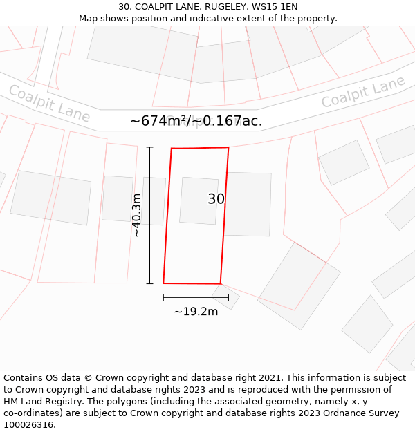 30, COALPIT LANE, RUGELEY, WS15 1EN: Plot and title map