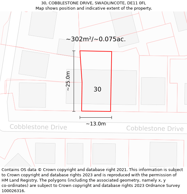 30, COBBLESTONE DRIVE, SWADLINCOTE, DE11 0FL: Plot and title map