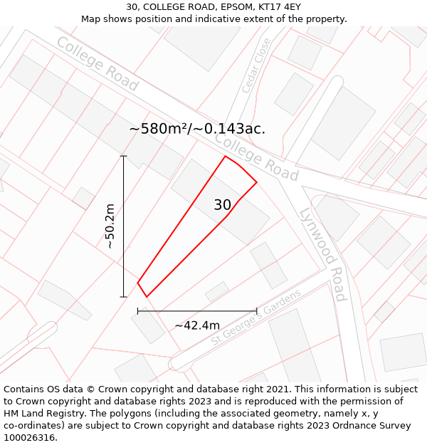 30, COLLEGE ROAD, EPSOM, KT17 4EY: Plot and title map