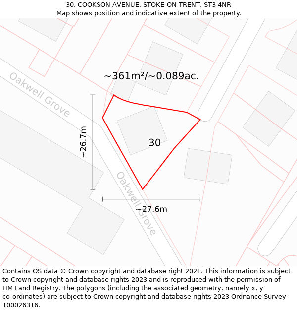30, COOKSON AVENUE, STOKE-ON-TRENT, ST3 4NR: Plot and title map