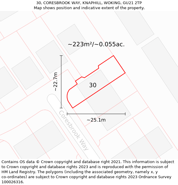 30, CORESBROOK WAY, KNAPHILL, WOKING, GU21 2TP: Plot and title map