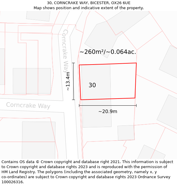 30, CORNCRAKE WAY, BICESTER, OX26 6UE: Plot and title map