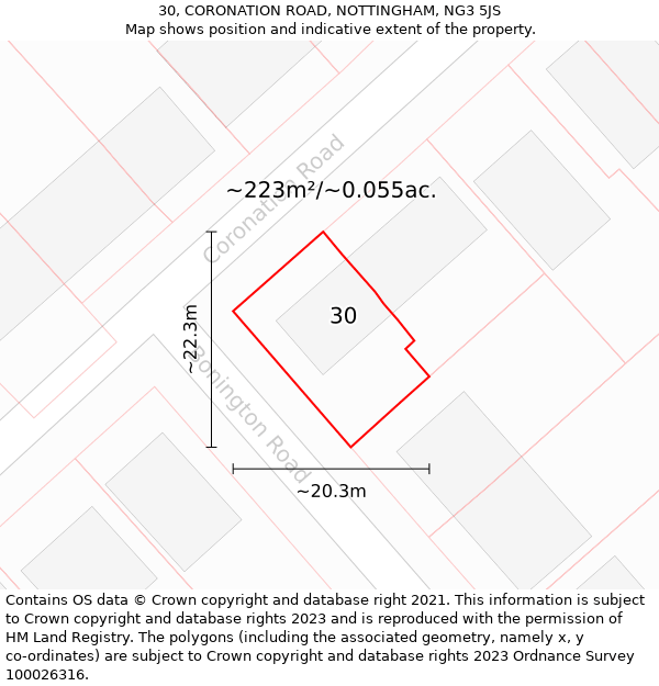 30, CORONATION ROAD, NOTTINGHAM, NG3 5JS: Plot and title map