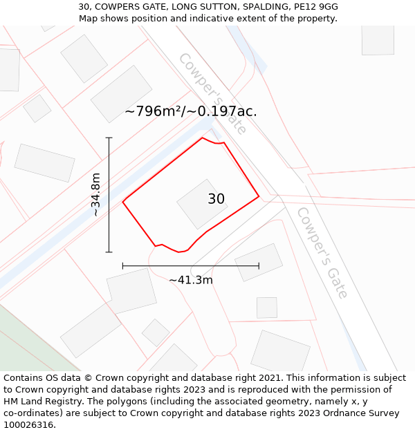 30, COWPERS GATE, LONG SUTTON, SPALDING, PE12 9GG: Plot and title map