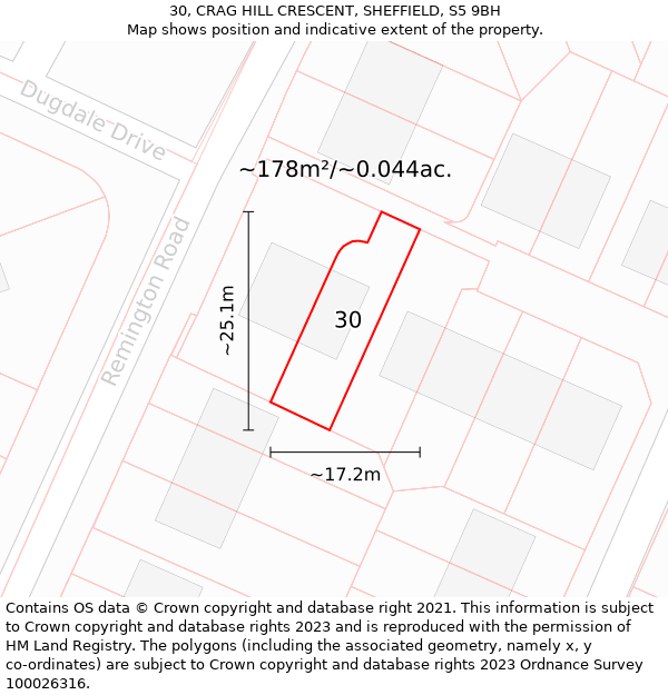 30, CRAG HILL CRESCENT, SHEFFIELD, S5 9BH: Plot and title map