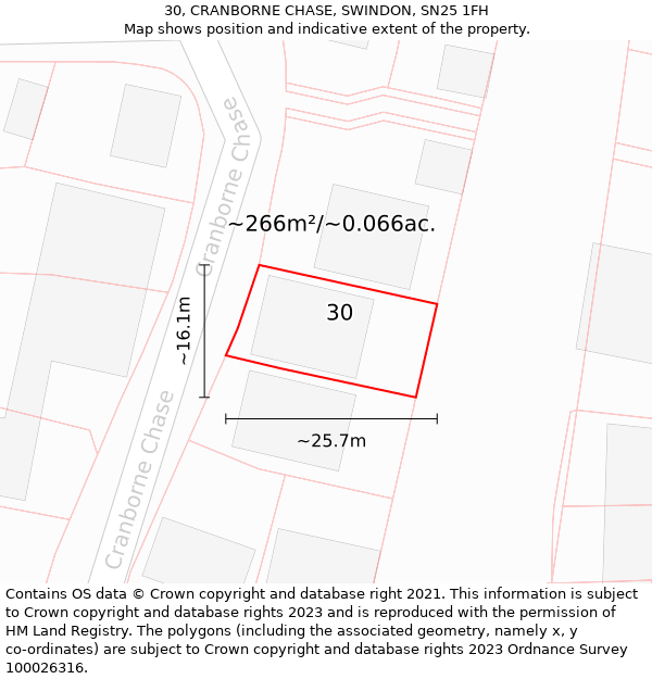 30, CRANBORNE CHASE, SWINDON, SN25 1FH: Plot and title map