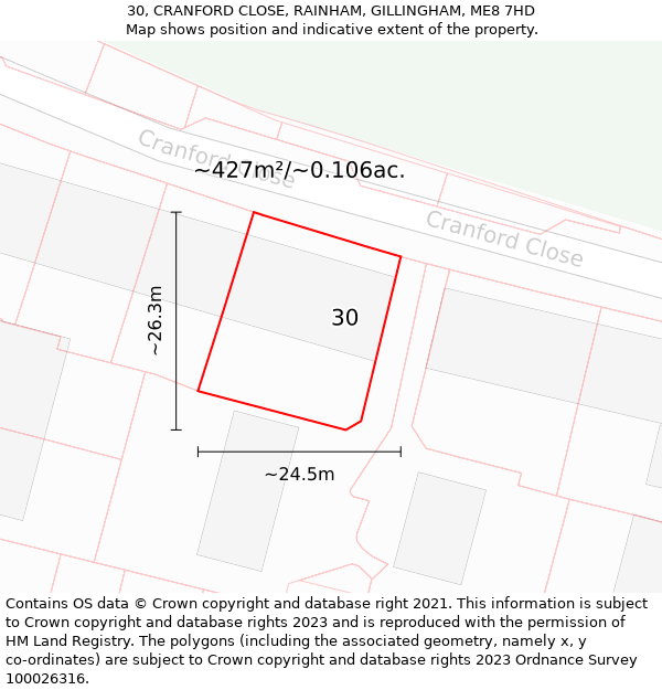 30, CRANFORD CLOSE, RAINHAM, GILLINGHAM, ME8 7HD: Plot and title map