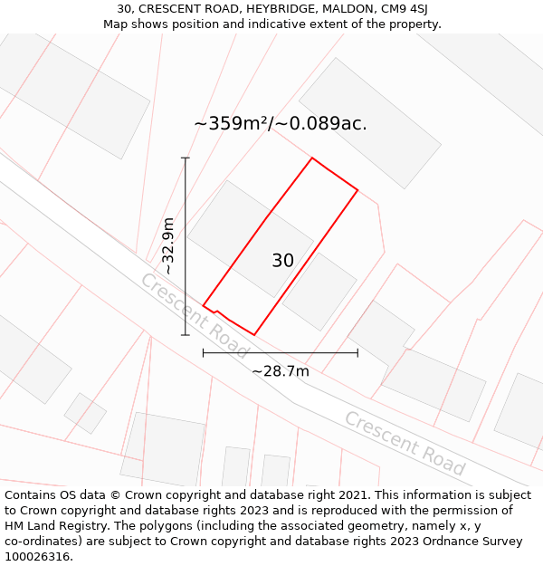 30, CRESCENT ROAD, HEYBRIDGE, MALDON, CM9 4SJ: Plot and title map