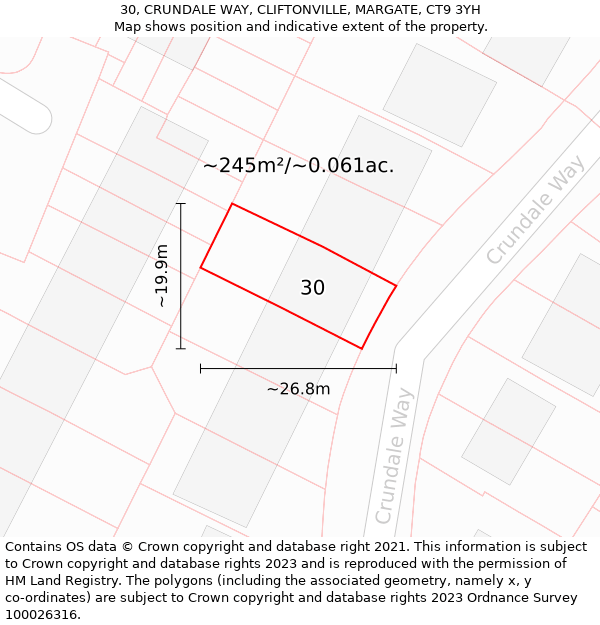 30, CRUNDALE WAY, CLIFTONVILLE, MARGATE, CT9 3YH: Plot and title map