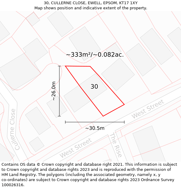 30, CULLERNE CLOSE, EWELL, EPSOM, KT17 1XY: Plot and title map