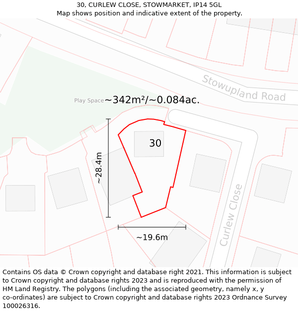 30, CURLEW CLOSE, STOWMARKET, IP14 5GL: Plot and title map