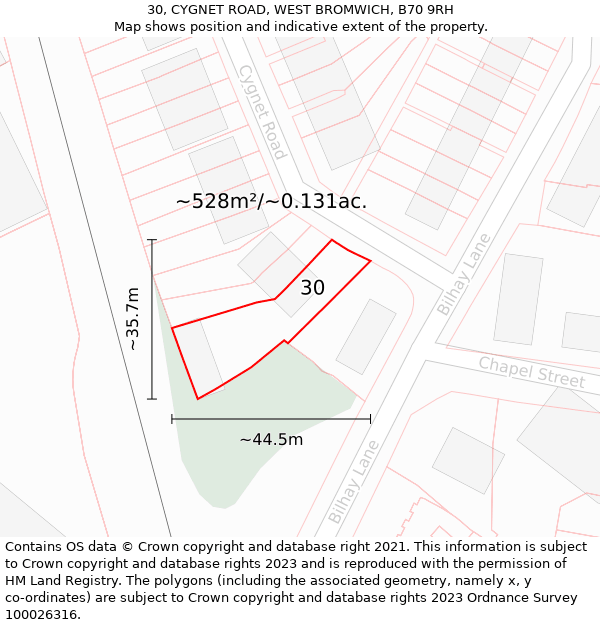 30, CYGNET ROAD, WEST BROMWICH, B70 9RH: Plot and title map