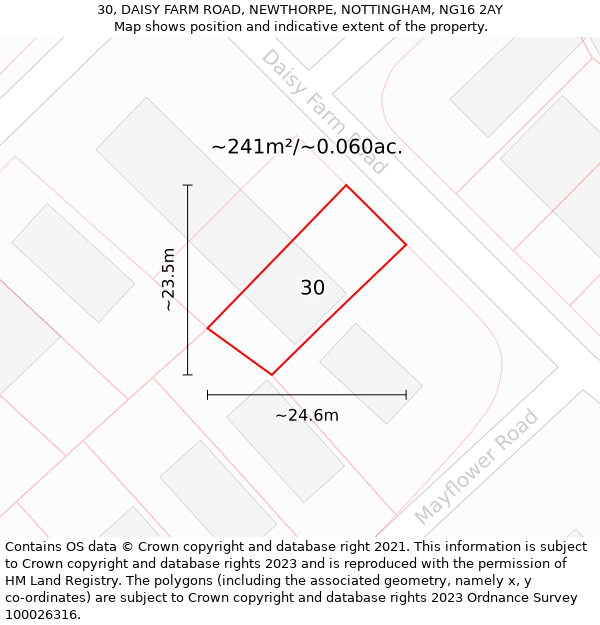 30, DAISY FARM ROAD, NEWTHORPE, NOTTINGHAM, NG16 2AY: Plot and title map