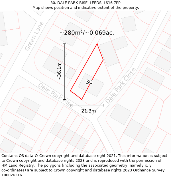 30, DALE PARK RISE, LEEDS, LS16 7PP: Plot and title map