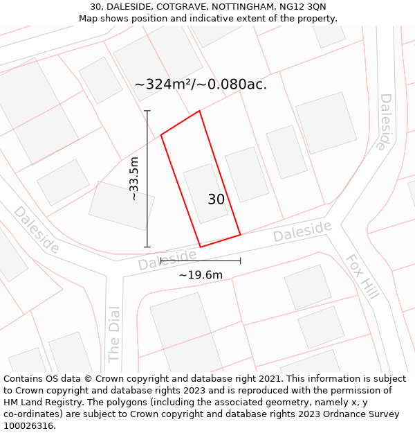 30, DALESIDE, COTGRAVE, NOTTINGHAM, NG12 3QN: Plot and title map