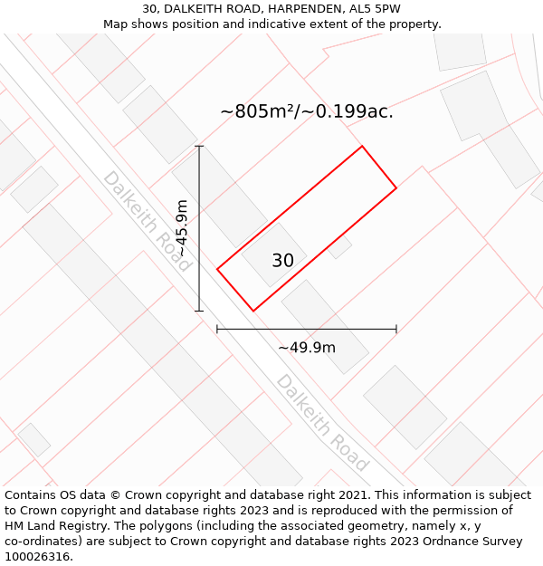 30, DALKEITH ROAD, HARPENDEN, AL5 5PW: Plot and title map