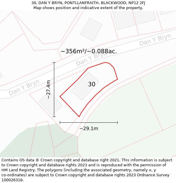 30, DAN Y BRYN, PONTLLANFRAITH, BLACKWOOD, NP12 2FJ: Plot and title map