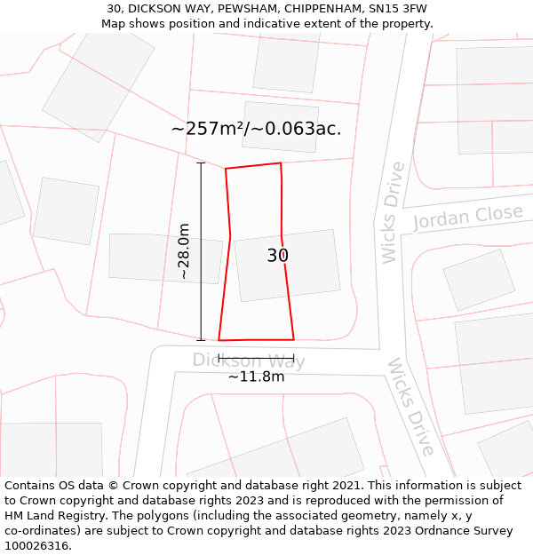 30, DICKSON WAY, PEWSHAM, CHIPPENHAM, SN15 3FW: Plot and title map