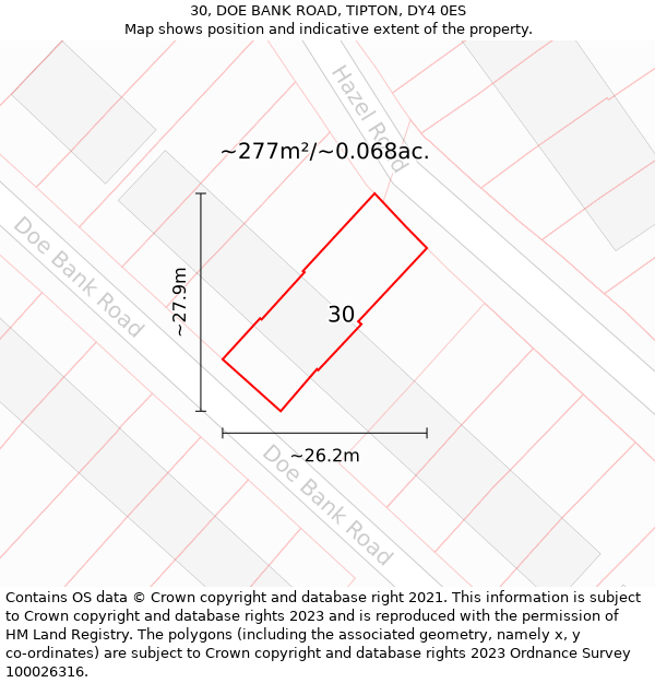 30, DOE BANK ROAD, TIPTON, DY4 0ES: Plot and title map