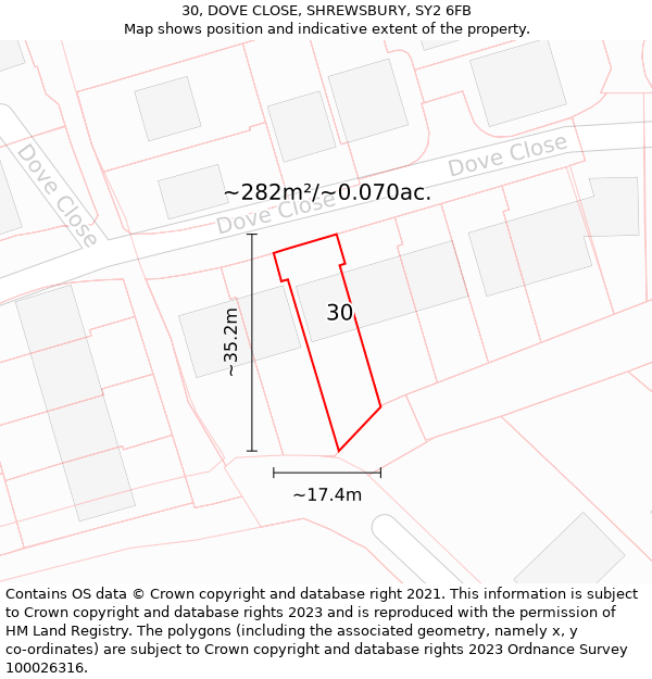 30, DOVE CLOSE, SHREWSBURY, SY2 6FB: Plot and title map