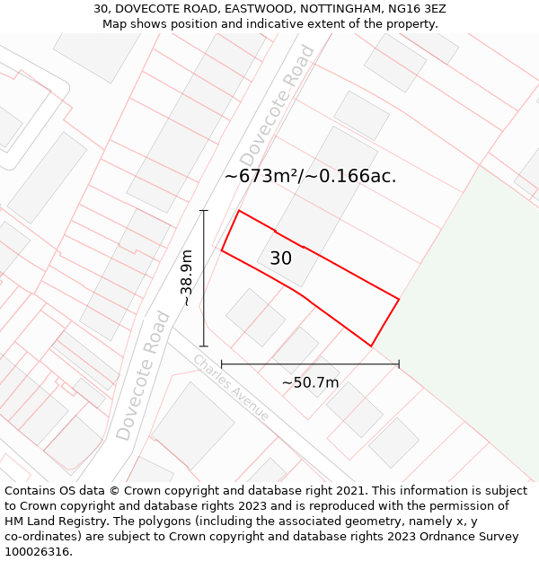 30, DOVECOTE ROAD, EASTWOOD, NOTTINGHAM, NG16 3EZ: Plot and title map