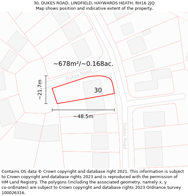 30, DUKES ROAD, LINDFIELD, HAYWARDS HEATH, RH16 2JQ: Plot and title map