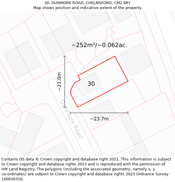 30, DUNMORE ROAD, CHELMSFORD, CM2 6RY: Plot and title map