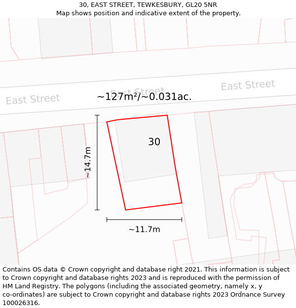 30, EAST STREET, TEWKESBURY, GL20 5NR: Plot and title map