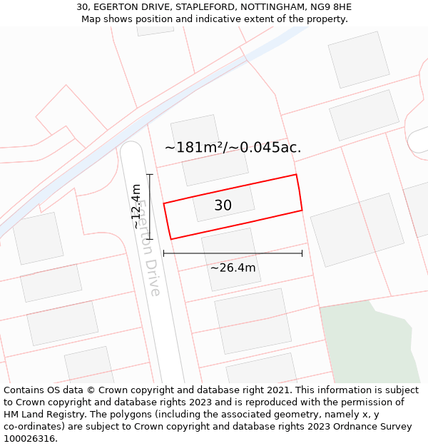 30, EGERTON DRIVE, STAPLEFORD, NOTTINGHAM, NG9 8HE: Plot and title map