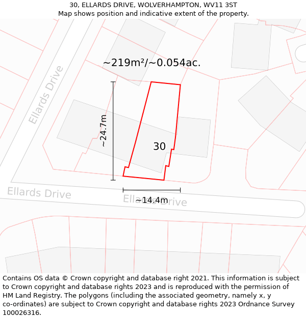 30, ELLARDS DRIVE, WOLVERHAMPTON, WV11 3ST: Plot and title map