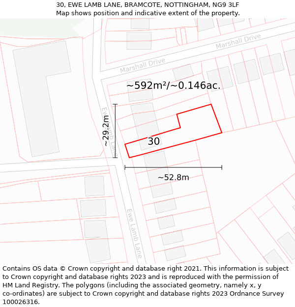 30, EWE LAMB LANE, BRAMCOTE, NOTTINGHAM, NG9 3LF: Plot and title map
