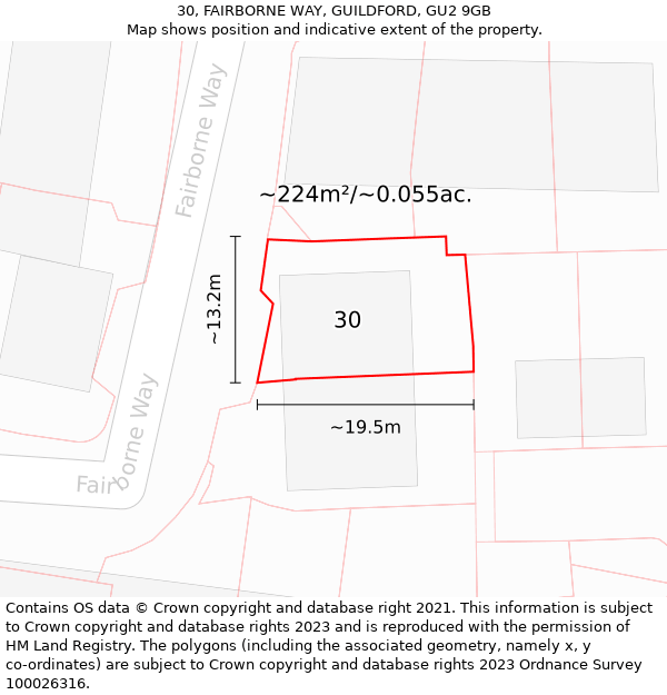 30, FAIRBORNE WAY, GUILDFORD, GU2 9GB: Plot and title map