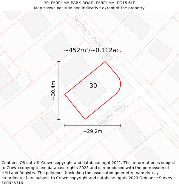 30, FAREHAM PARK ROAD, FAREHAM, PO15 6LE: Plot and title map