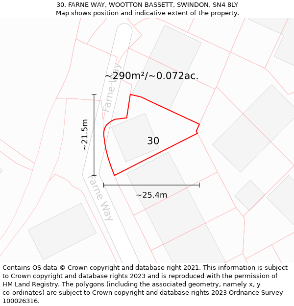 30, FARNE WAY, WOOTTON BASSETT, SWINDON, SN4 8LY: Plot and title map