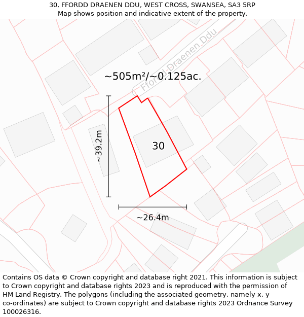 30, FFORDD DRAENEN DDU, WEST CROSS, SWANSEA, SA3 5RP: Plot and title map