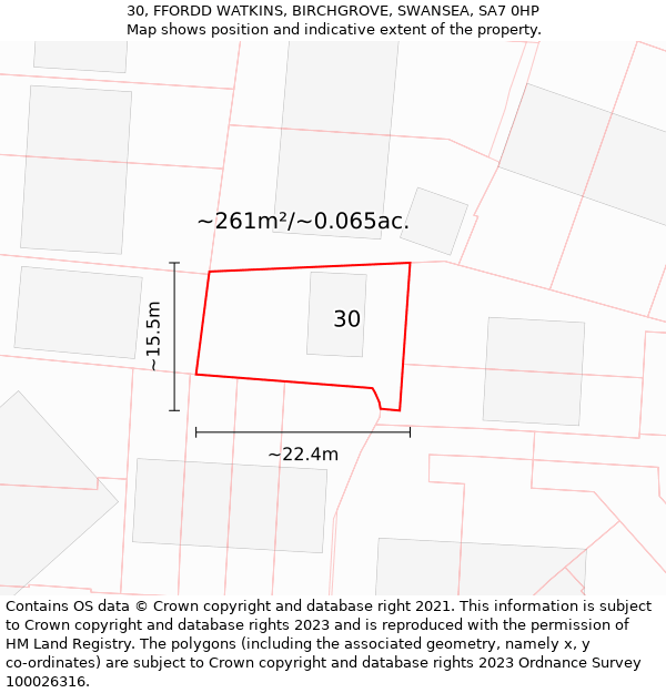 30, FFORDD WATKINS, BIRCHGROVE, SWANSEA, SA7 0HP: Plot and title map