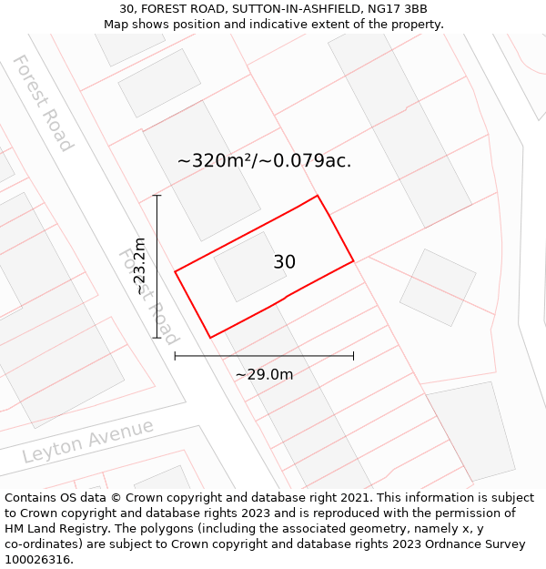 30, FOREST ROAD, SUTTON-IN-ASHFIELD, NG17 3BB: Plot and title map