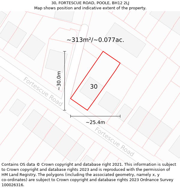 30, FORTESCUE ROAD, POOLE, BH12 2LJ: Plot and title map